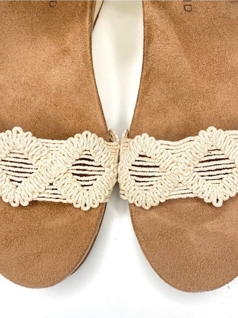 Lucky Brand Cream Macramé Ankle Wedge Sandals